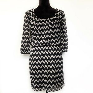 Jodi Kristopher Blouson Black White Chevron Dress